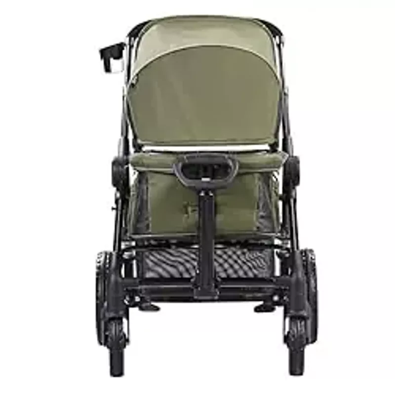 VEVOR All-Terrain Stroller Wagon, 2 Seats Foldable Expedition 2-in-1 Collapsible Wagon Stroller, includes Canopy, Parent Organizer, Snack Tray & Cup Holders, 55lbs for Single Seat, Olive Green