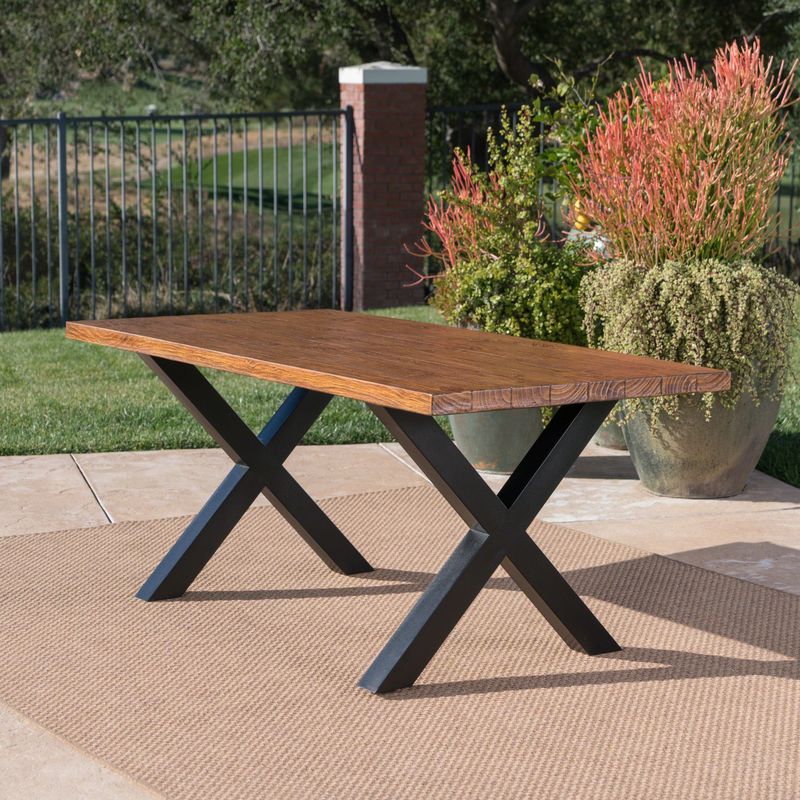 Islamorada Outdoor Rectangle Light-Weight Concrete Dining Table by Christopher Knight Home - Brown Walnut + Black