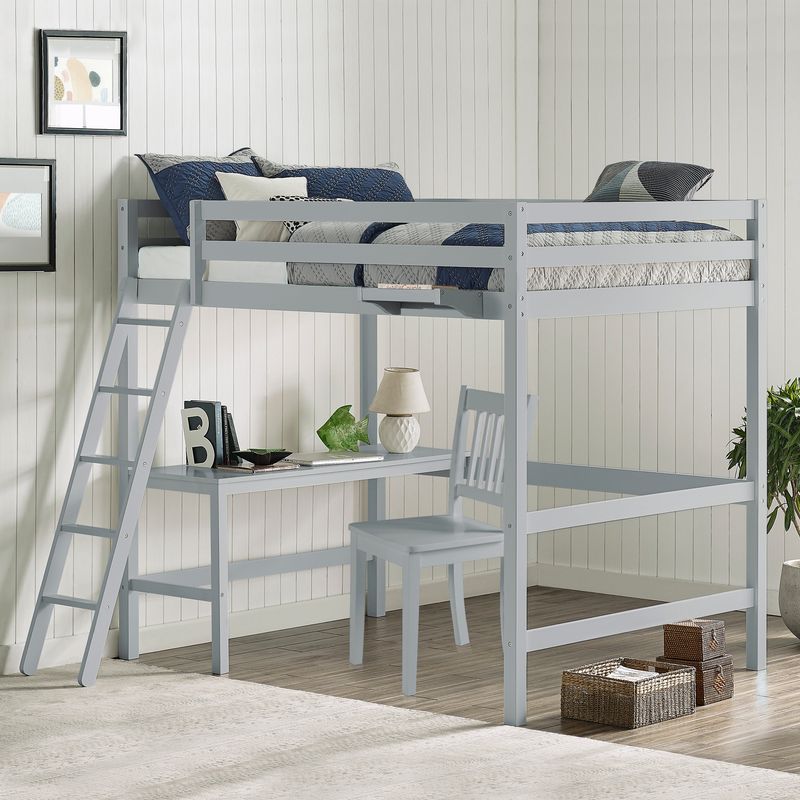 Taylor & Olive Tansy Full Loft Bed with Desk Chair - Grey - Full