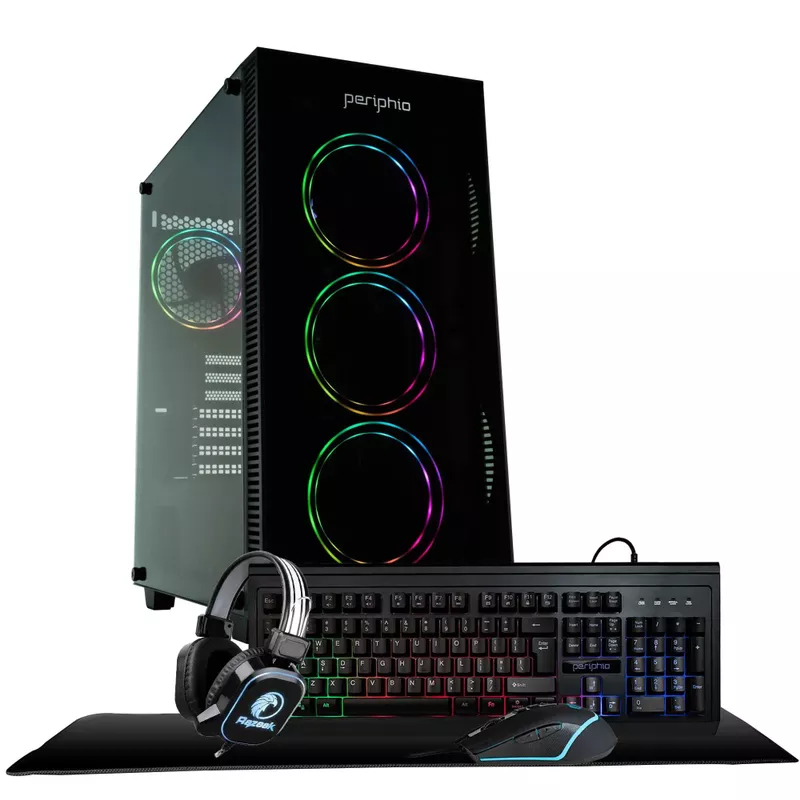 Periphio Terra Gaming PC Computer ,  AMD Ryzen 5 5600G ,  Radeon Vega 7 Graphics ,  1TB Solid State (SSD) ,  16GB DDR4 RAM ,  Windows 11 ,  RGB Elite 4-in-1 Gaming Bundle