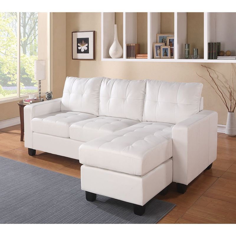 Lyssa Bonded Leather Sectional Sofa with Ottoman - White