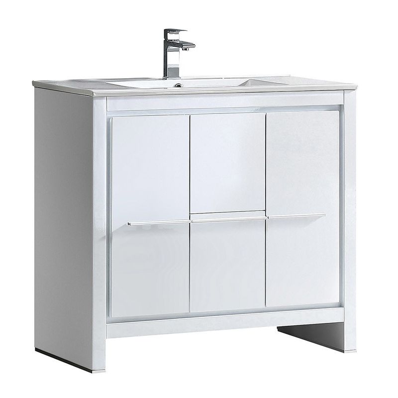 Fresca Allier 36" White Modern Bathroom Cabinet w/ Sink - Allier 36" Modern Bathroom Cabinet w/ Sink