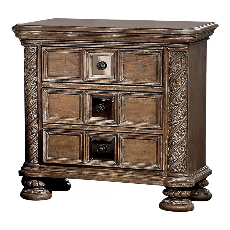 Transitional Wood 3-Drawer Nightstand in Rustic Natural Tone