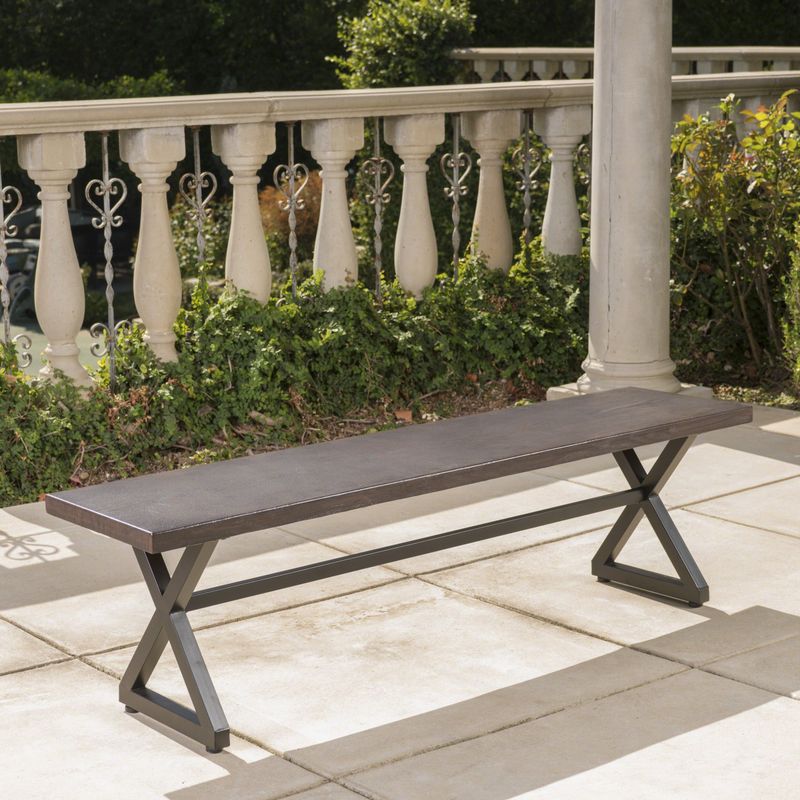 Rolando Outdoor Aluminum Dining Bench by Christopher Knight Home - Brown + Black