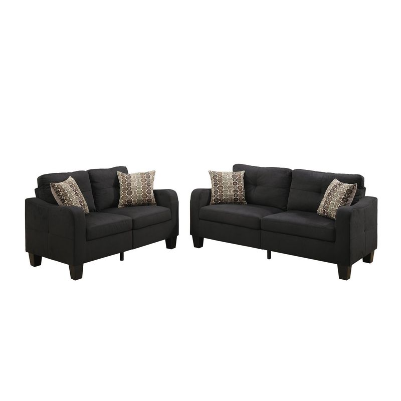 2 Piece Sofa Set with Accent Pillows - Black