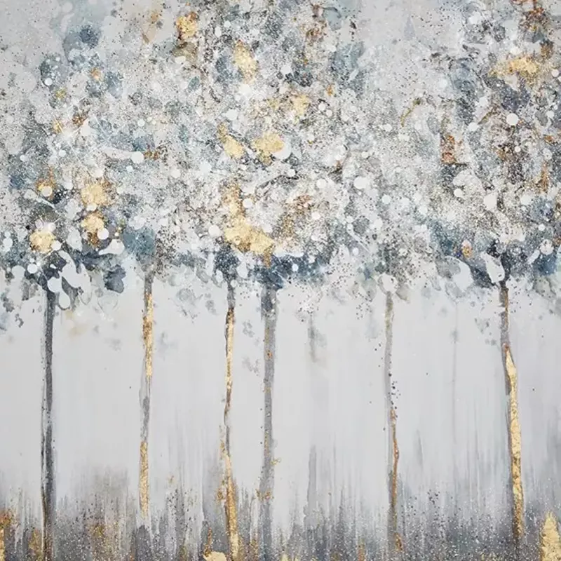 Blue Midst Forest Gold Foil Triptych 3-piece Canvas Wall Art Set