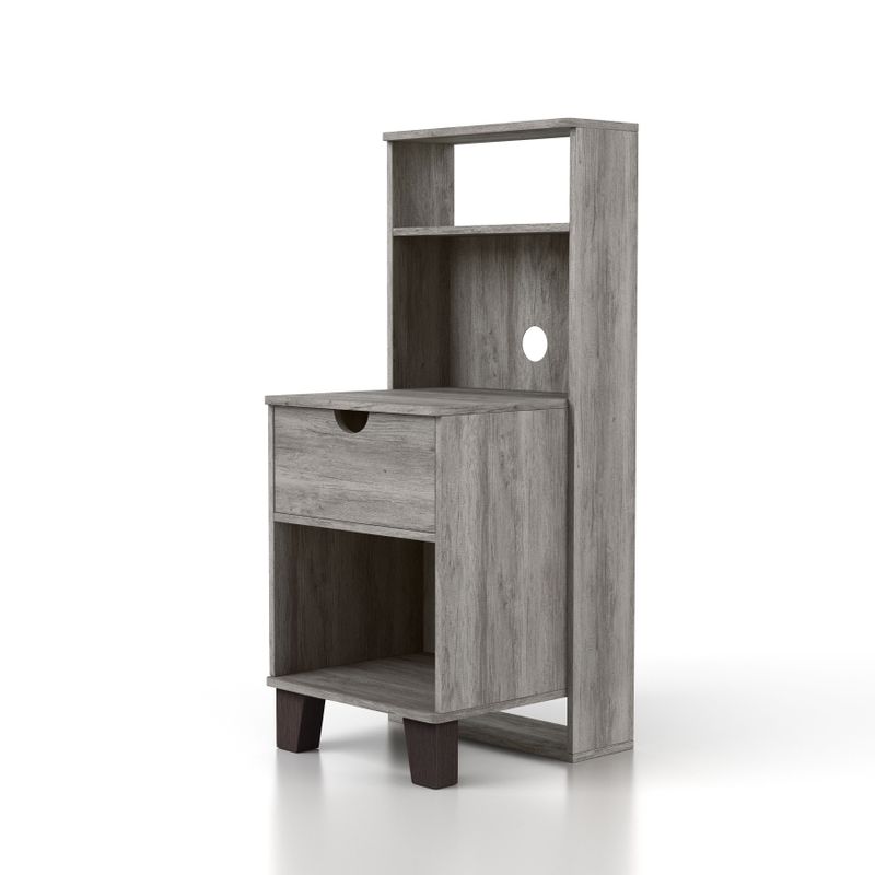 DH BASIC Transitional Compact 3-Shelf Single-Drawer Nightstand by Denhour - Vintage Grey Oak