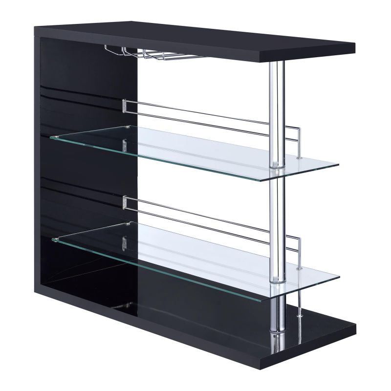 Rectangular 2-shelf Bar Unit Glossy Black