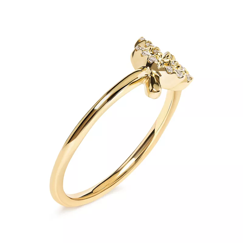 10K Yellow Gold 1/10 Cttw Diamond Leaf and Branch Ring (H-I Color, I1-I2 Clarity) - Ring Size 7