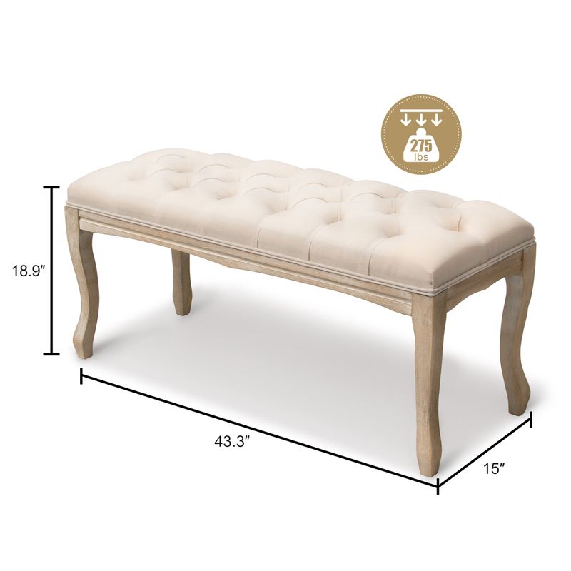 Wooden Upholstered Tufted Bench - 43.3" W x 15" D x 18.90" H - Beige