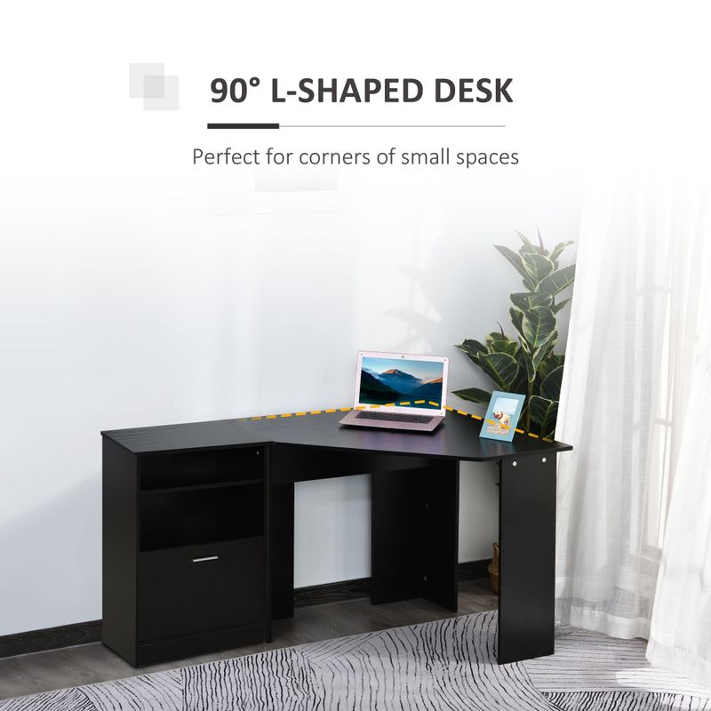 HOMCOM Computer Desk with Printer Cabinet, L-Shaped Corner Desk with Storage, Study PC Workstation for Home Office - Cherry