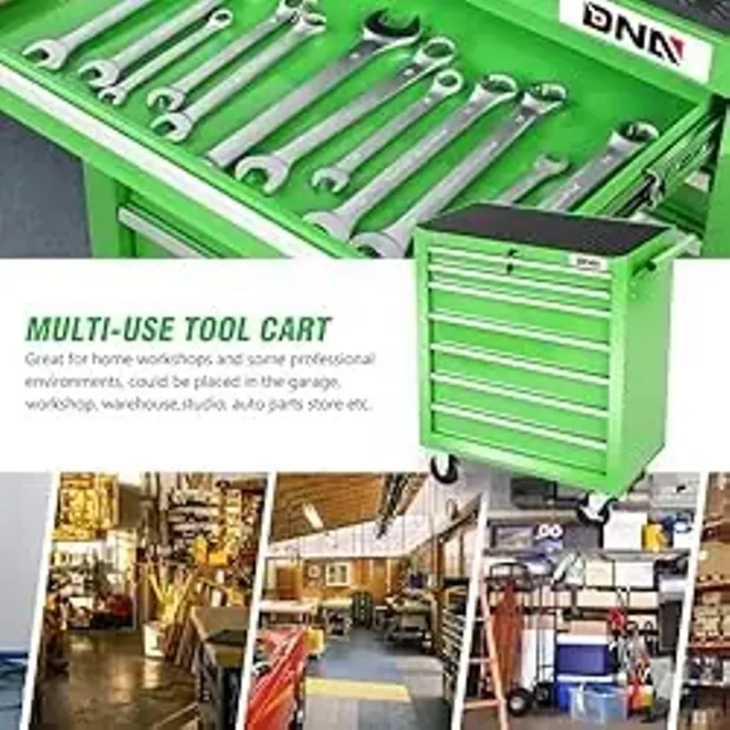 DNA MOTORING 7-Drawer Rolling Tool Cabinet Chest with Keyed Locking System Non-Slip Mat, for Garage Warehouse Workshop, Green, TOOLS-00399
