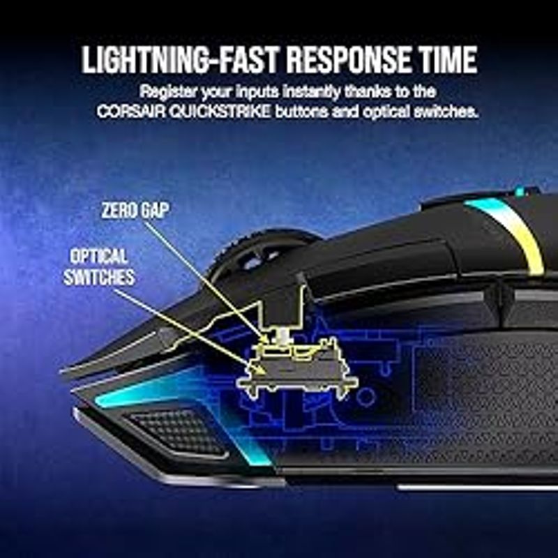 Corsair NIGHTSABRE RGB Wireless Gaming Mouse for FPS, MOBA - 26,000 DPI - 11 Programmable Buttons - Up to 100hrs Battery - iCUE...