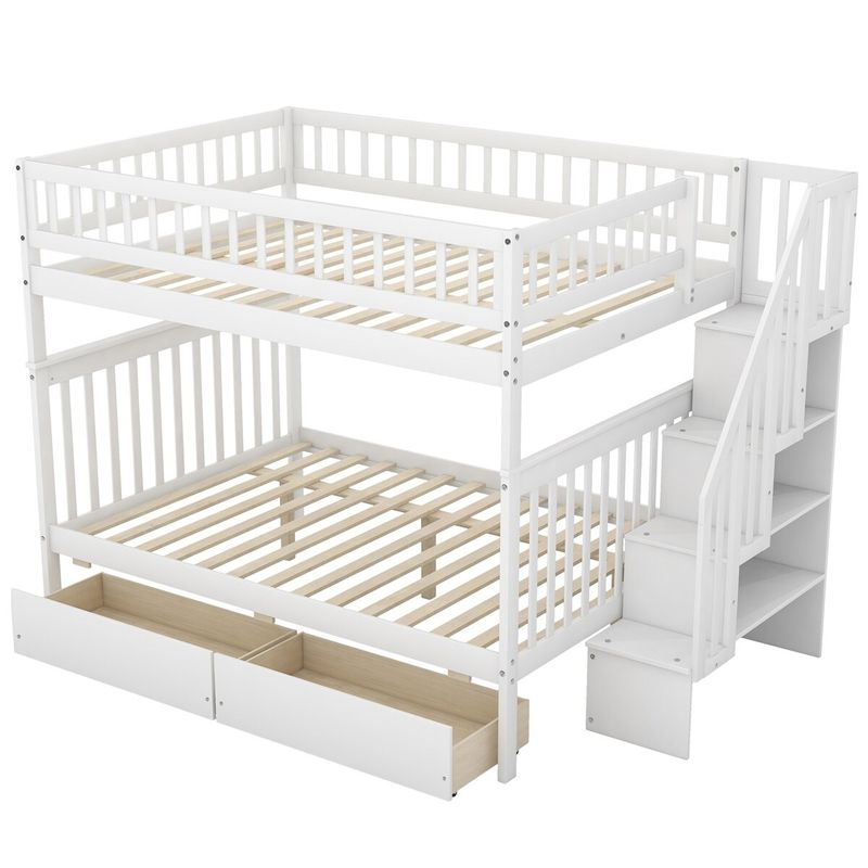 Merax Full over Full Bunk Bed with Two Drawers and Storage - White