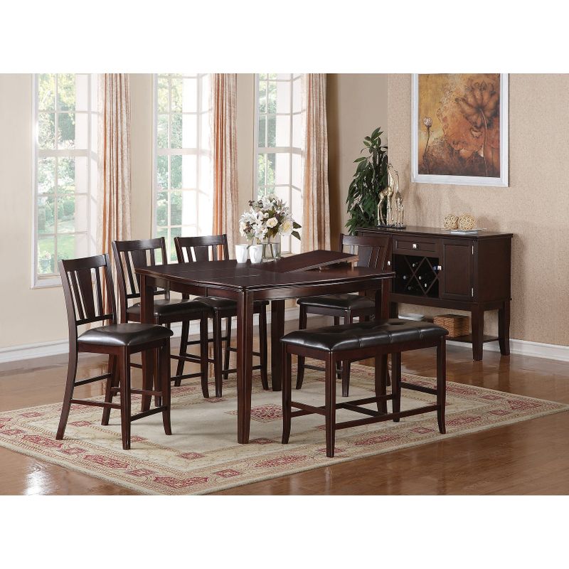 Wooden Dining Table with Butterfly Leaf in Dark Brown - Standard Height