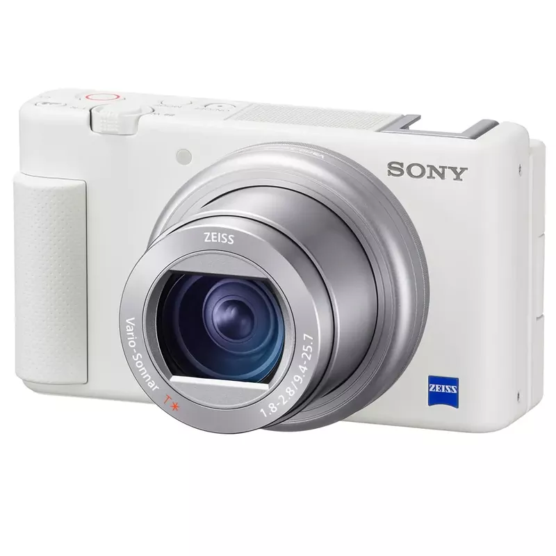 Sony ZV-1 Compact 4K HD Camera, White - With Sony ACCVC1 Vlogger Accessory Kit with Wireless Bluetooth Grip / Tripod (GP-VPT2 BT) and 64GB UHS-II SD Card (SF-E64/T1)