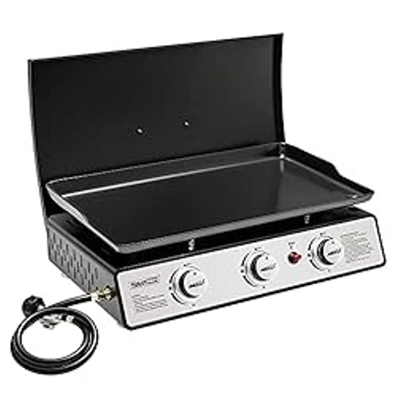 Royal Gourmet PD2301S 3-Burner 25,500 BTU Portable Gas Grill Griddle with Top Hard Cover, 24-Inch Tabletop Griddle Station for Outdoor...