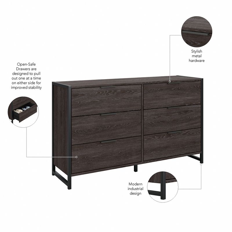 Atria 6 Drawer Dresser with Mirror by Bush Furniture - Charcoal Gray