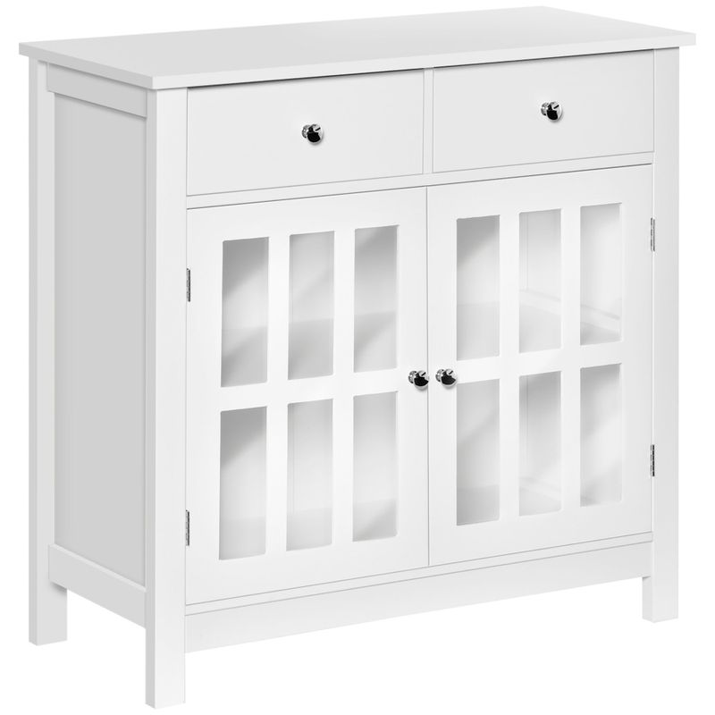 HOMCOM Sideboard Buffet Cabinet, Storage Serving Cabinet with Glass Doors, and Drawers for Kitchen - 31.5"x14"x30" - White