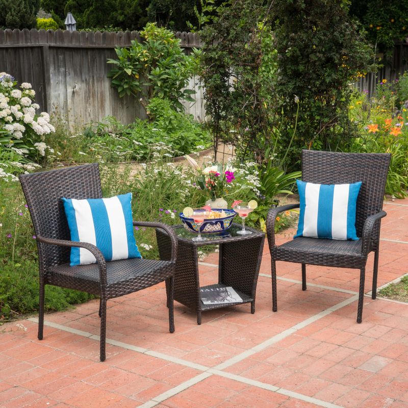 Sarah Outdoor 3-piece Square Wicker Bistro Chat Set by Christopher Knight Home - Multi-Brown