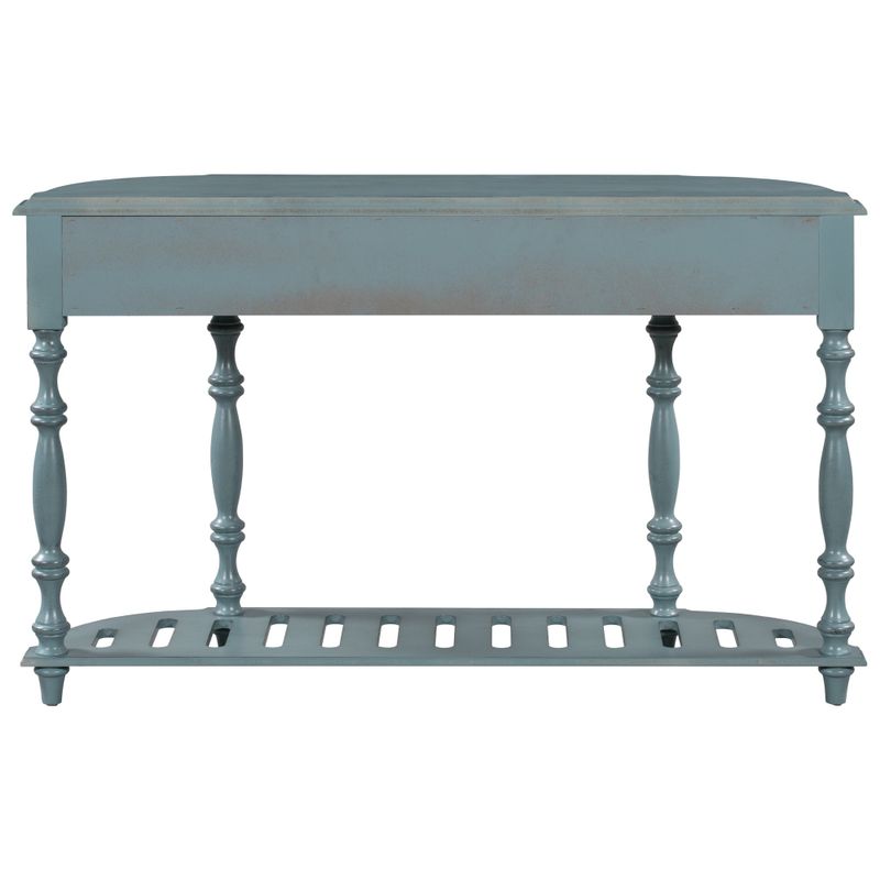 Modern Curved Console Table Entryway Table with 4 Drawers and 1 Shelf - Antique Blue