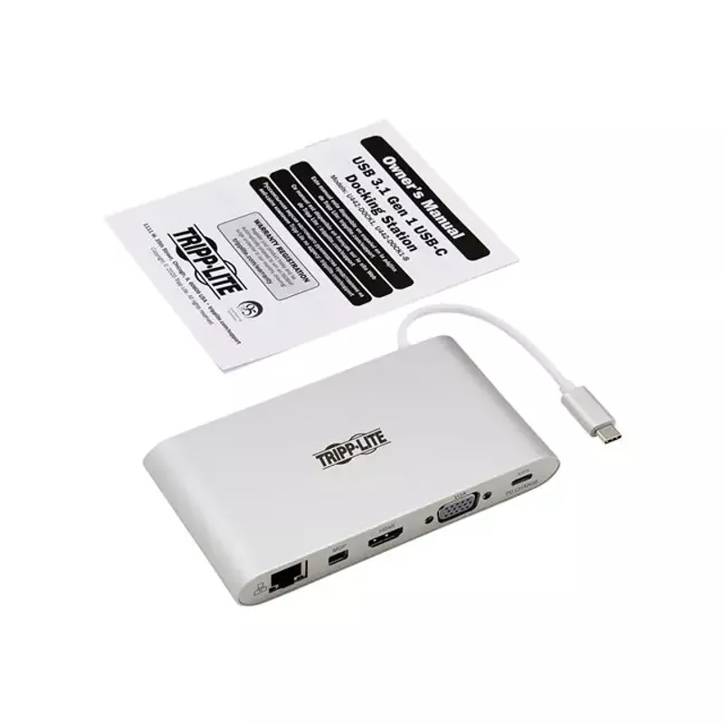 Tripp Lite USB 3.1 Gen 1 USB C Docking Station w/ USB-A HDMI VGA mDP Gigabit Ethernet Mem Card 3.5 mm & USB-C Charge 4K @ 30Hz USB-C USB Type C USB Type-C - docking station