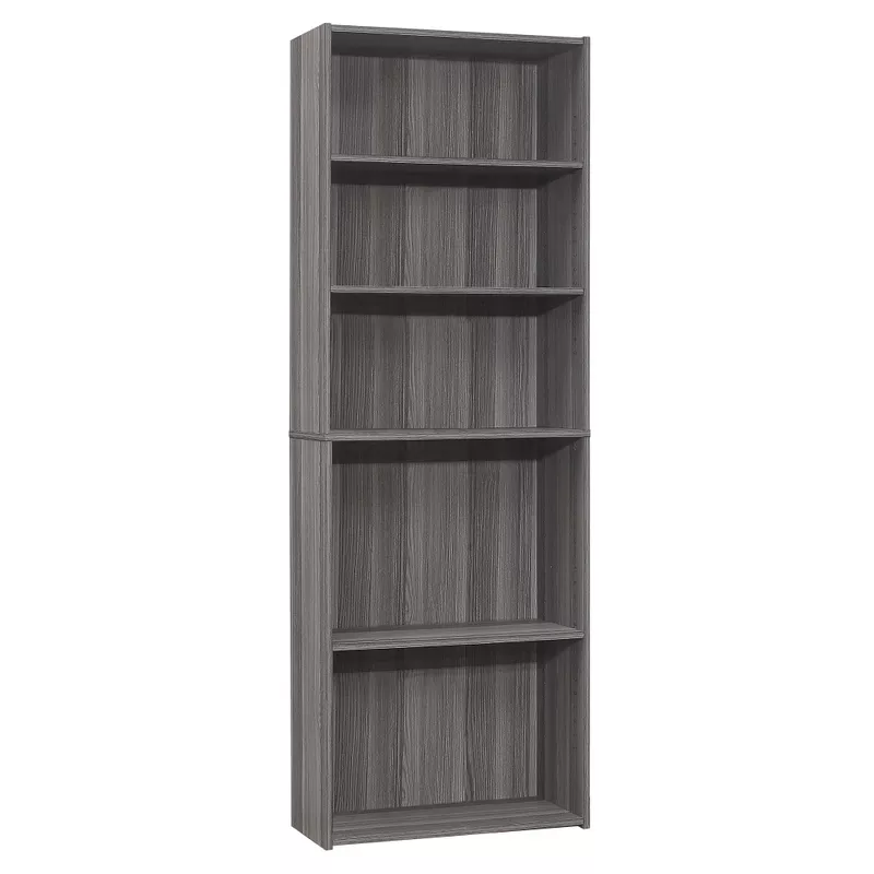 Bookshelf/ Bookcase/ 6 Tier/ 72"H/ Office/ Bedroom/ Laminate/ Grey/ Transitional