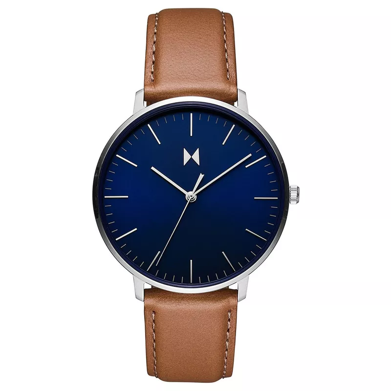 MVMT - Mens Legacy Slim Brown Leather Strap Watch Manta Blue Dial