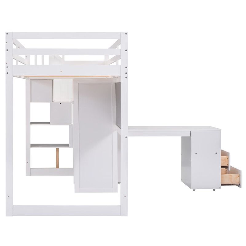 Merax Twin Loft Bed with Pullable Desk and Storage Shelves, Staircase and Blackboard- - Grey