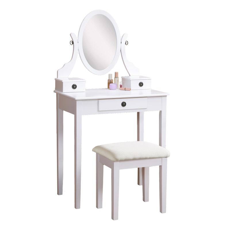 Roundhill Furniture Moniys Wood Moniya Makeup Vanity Table and Stool Set - Rose Gold