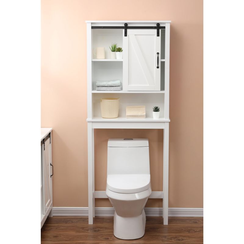 Farmhouse White MDF Over-the-Toilet Space Saver Cabinet - White