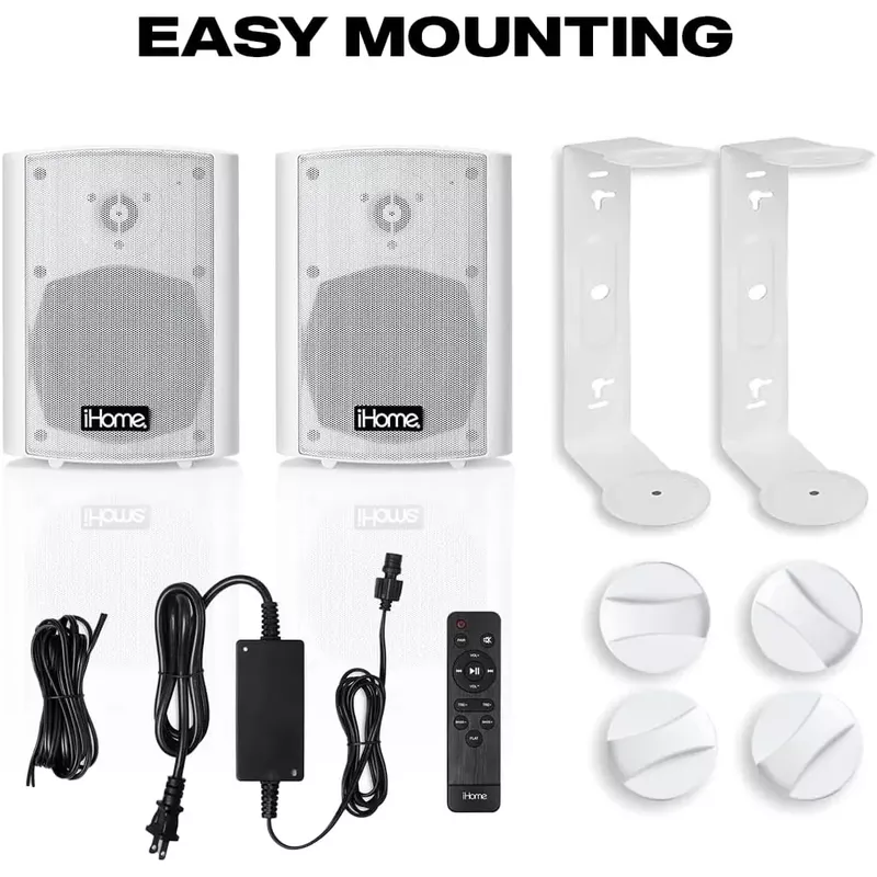 iHome - Pair of 5.25" Waterproof Mountable Outdoor Bluetooth Speakers-White