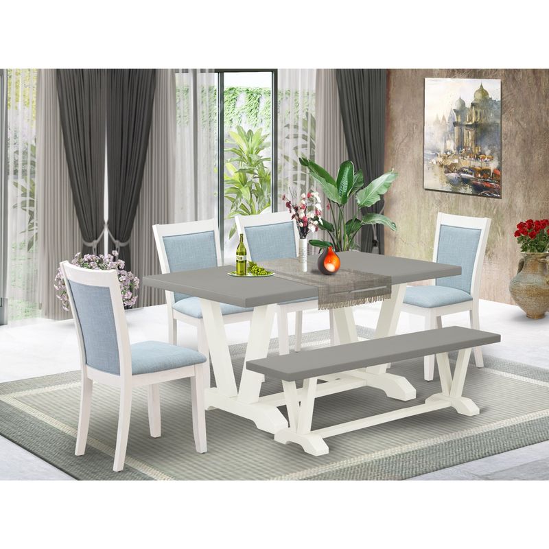 Dinner Table Set - a Kitchen Table and Baby Blue Chairs with Stylish Back - Cement & Linen White Finish (Pieces Option) - V096MZ015-5