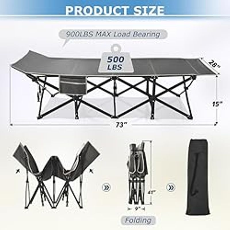 ZENPETIO Camping Cot, Camping Cots for Adults with Thick Mattress, Cots for Sleeping 500LBS(Max Load) Double 1200D Layer OxfordCamping...