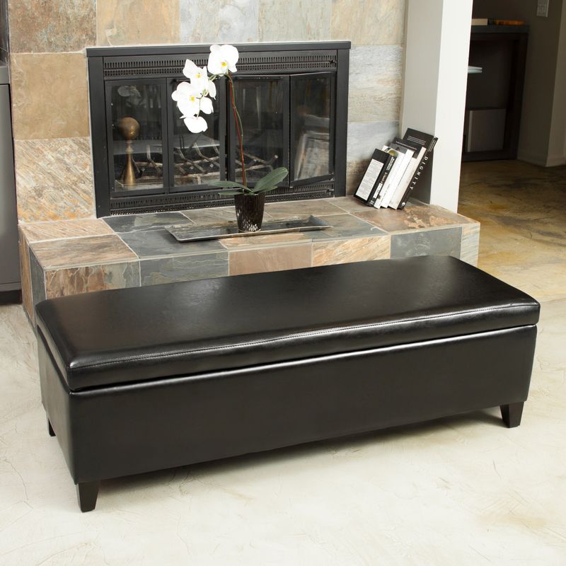York Bonded Leather Black Storage Ottoman Bench by Christopher Knight Home - Black