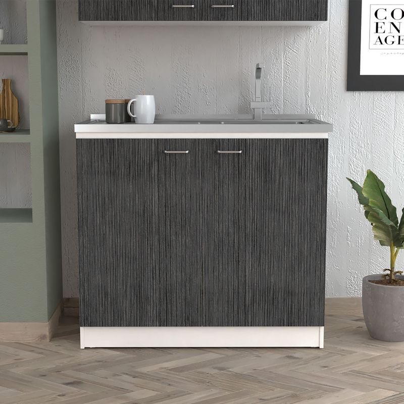 Boahaus Colmar Sink Cabinet (White-Smokey Oak) - White - Stationary - Wood
