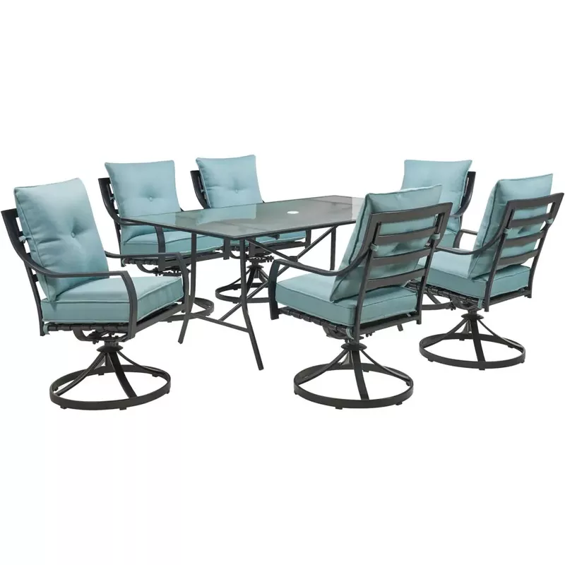 Lavallette 7pc: 6 Swivel Dining Chairs and Rectangle Glass Table