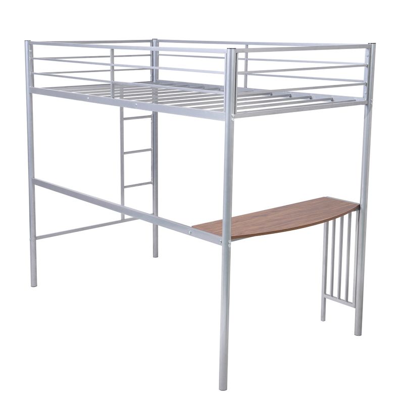 Nestfair Twin Over Full Metal Bunk Bed with Desk and Ladder - Silver