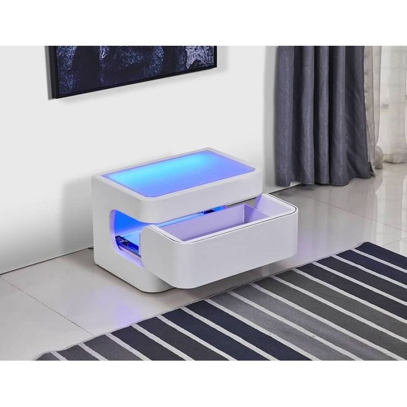 Strick & Bolton Salokivi Upholstered LED Nightstand - Grey&White