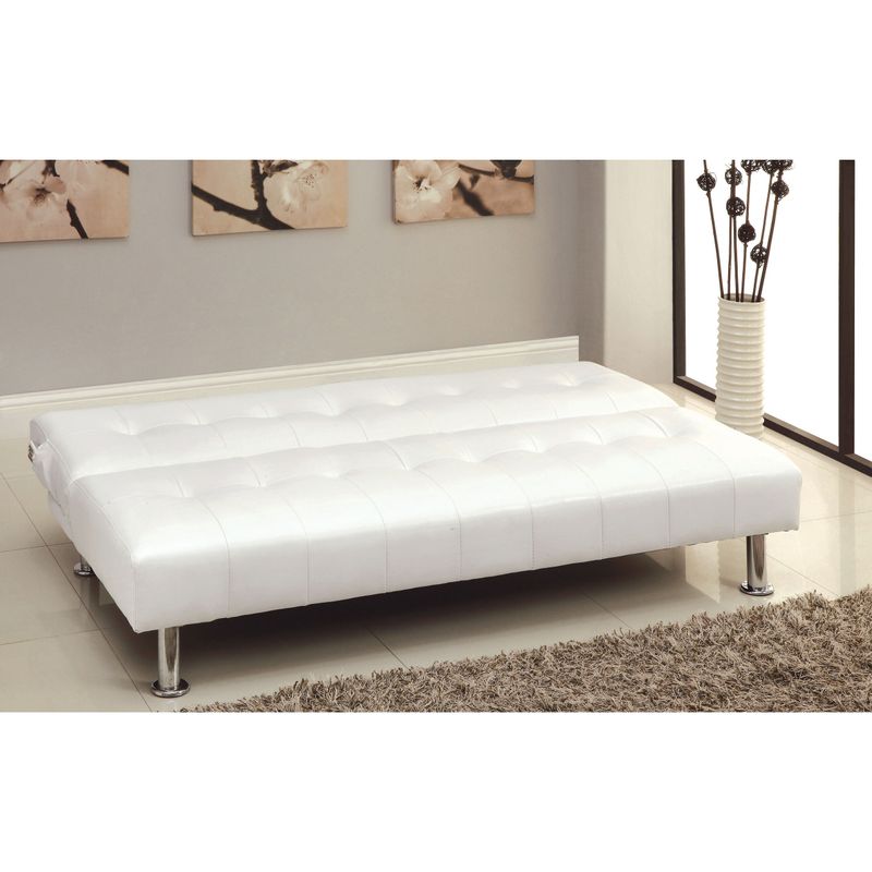 Furniture of America Oray Modern Tufted Leatherette Futon with Pockets - White