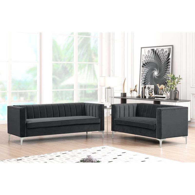 Morden Fort Modern 2 Pieces of Loveseat and Sofa Couch Set with Dutch Velvet Grey, Iron Legs - Beige