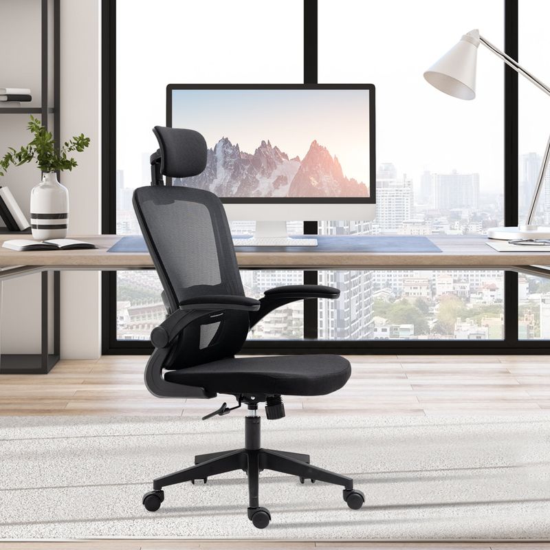 Vinsetto High Back Mesh Chair, Home Office Task Computer Chair with Adjustable Height, Lumbar Back Support, Headrest, and Arms - Grey