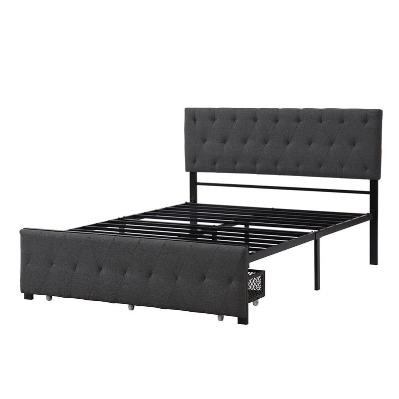 Full Size Storage Bed Metal Platform Bed with a Big Drawer - Grey