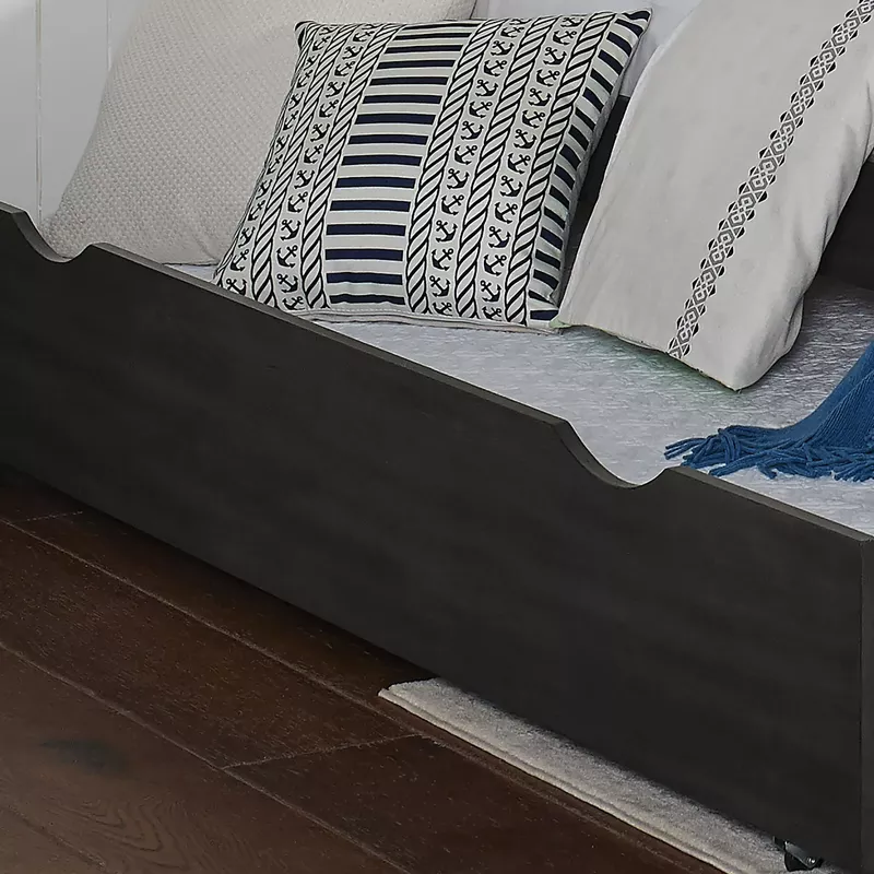 Transitional Twin Wood Trundle Bed with Storage in Gray