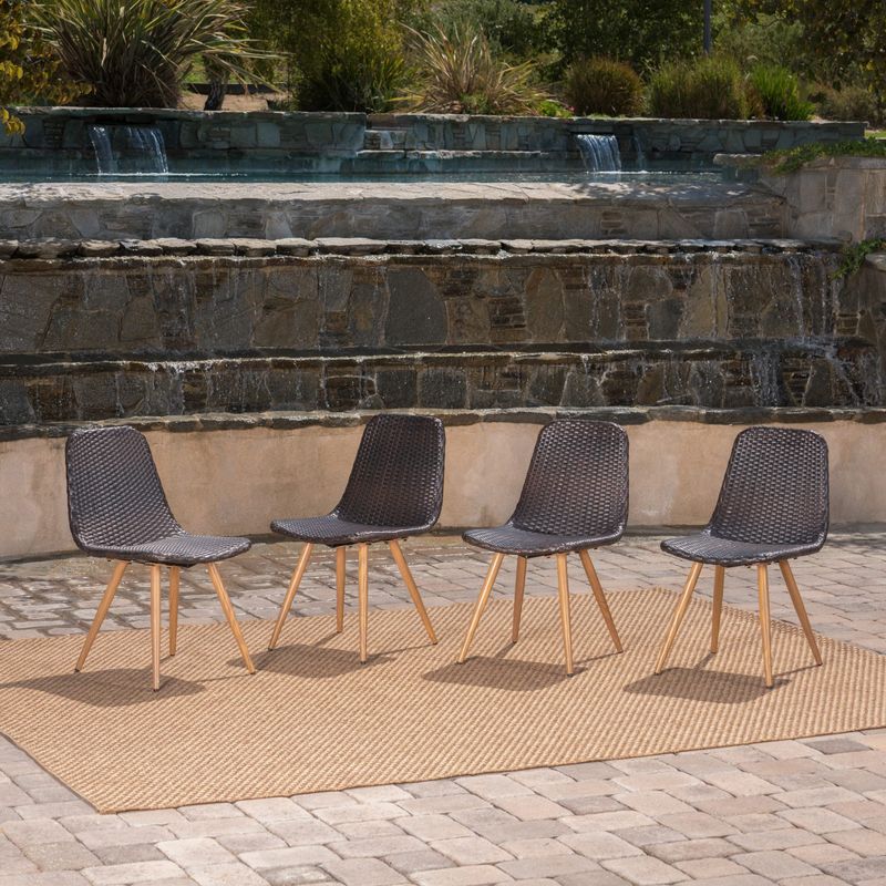 Gila Outdoor Wicker Dining Chair (Set of 4) by Christopher Knight Home - Multibrown + Light Brown