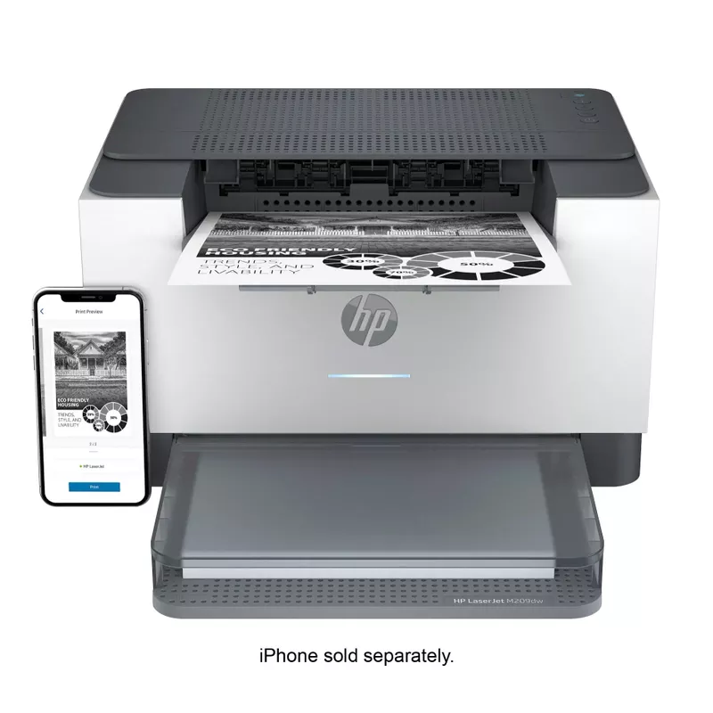 HP - LaserJet M209dw Wireless Black-and-White Laser Printer - White & Slate