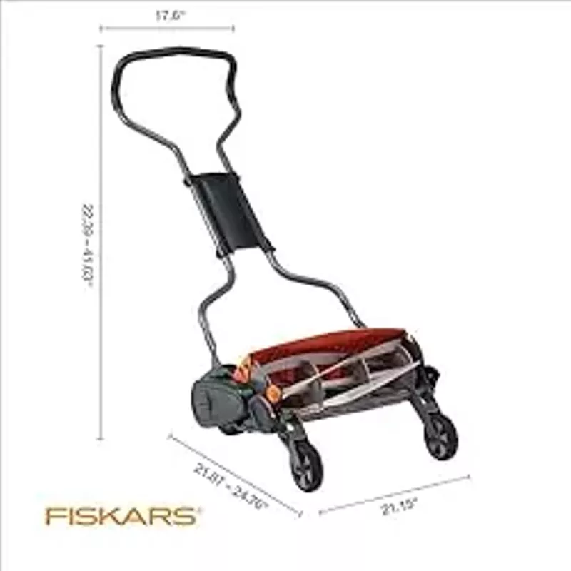 Fiskars StaySharp Max Reel Push Lawn Mower - 18" Cut Width - Eco-Friendly Cordless Grass Trimmer - Black