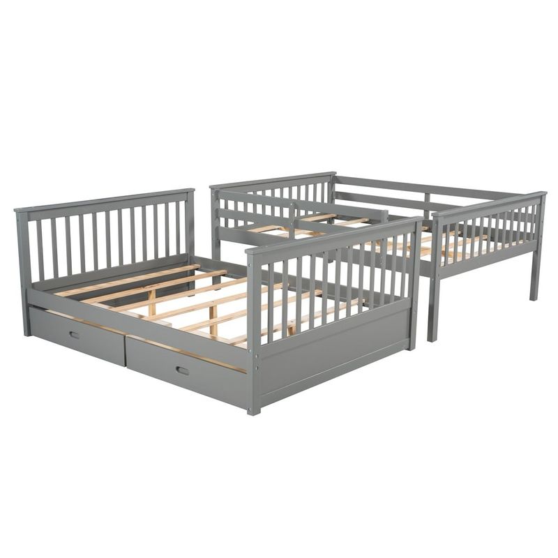 Merax Full over Full Bunk Bed with Ladders and 2 Storage Drawers - White