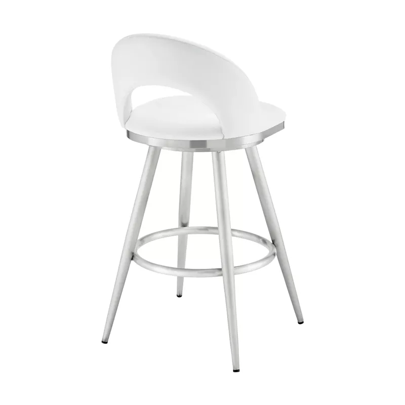 Lottech Swivel Counter Stool in Brushed Stainless Steel with White Faux Leather