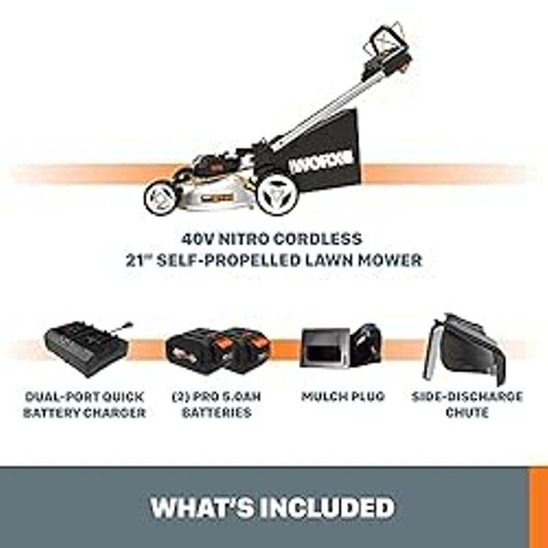 WORX Nitro WG753 40V Power Share PRO 21" Cordless Self-Propelled Lawn Mower (Batteries & Charger Included)